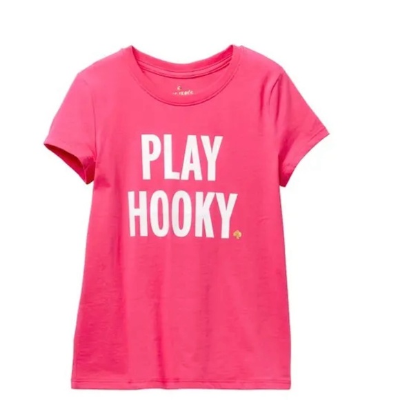Kate Spade Little Big Girls Play Hooky Pink Glitter Tee Shirt Top NEW Tag 7 8 10 - Picture 1 of 5